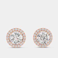 Pre Owned 2.4 cts Round 18k Rose Gold Solitaire Lab Grown Diamond Single Halo Earrings