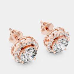 Pre Owned 2.4 cts Round 18k Rose Gold Solitaire Lab Grown Diamond Single Halo Earrings