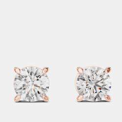 Pre Owned 1.00 cts Round 18k Rose Gold Solitaire Lab Grown Diamond Single Stud Earrings