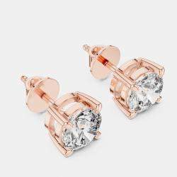 Pre Owned 1.00 cts Round 18k Rose Gold Solitaire Lab Grown Diamond Single Stud Earrings
