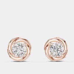 Pre Owned 1.00 cts Round 18k Rose Gold Fancy Lab Grown Diamond Solitaire Single Stud Earrings