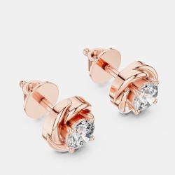Pre Owned 1.00 cts Round 18k Rose Gold Fancy Lab Grown Diamond Solitaire Single Stud Earrings