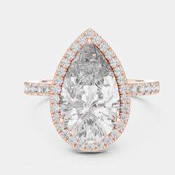 Pre Owned 4.5 cts Round & Pear Cut 18k Rose Gold Solitaire Lab Grown Diamond Halo Ring Size 53