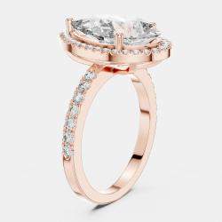 Pre Owned 4.5 cts Round & Pear Cut 18k Rose Gold Solitaire Lab Grown Diamond Halo Ring Size 53