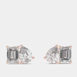 Pre Owned 2.00 cts Pear Cut and Emerald Cut 18k Rose Gold Lab Grown Diamond Stud Earrings