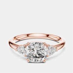 Pre Owned 2.00 cts Cushion & Triangle Cut 18k Rose Gold Lab Grown Diamond Ring Size 53