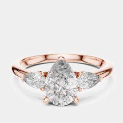 Pre Owned 1.50 cts Pear Cut 18k Rose Gold Lab Grown Diamond Ring Size 53