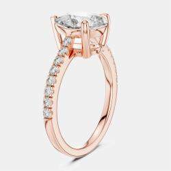 Pre Owned 2.00 cts Pear & Round 18k Rose Gold Lab Grown Diamond Ring Size 53
