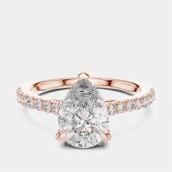 Pre Owned 2.00 cts Pear & Round 18k Rose Gold Lab Grown Diamond Ring Size 53
