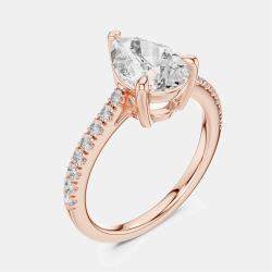 Pre Owned 2.00 cts Pear & Round 18k Rose Gold Lab Grown Diamond Ring Size 53
