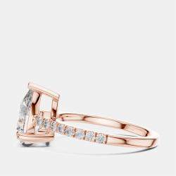 Pre Owned 2.00 cts Pear & Round 18k Rose Gold Lab Grown Diamond Ring Size 53