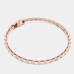 Pre Owned 3.00 cts Emerald Cut 18k Rose Gold Lab Grown Diamond Tennis Bracelet 16 cm