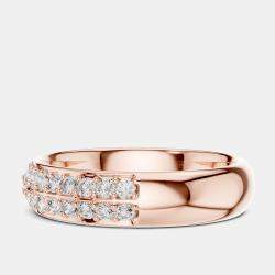 Pre Owned 0.5 cts Double Line Round Cut 18k Rose Gold Lab Grown Diamond Ring Size 53