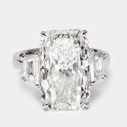 Pre Owned 8 cts Radiant and Trapezoid Lab Grown Diamonds 18k White Gold Ring Size 54