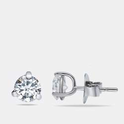 Pre Owned 2.09 cts Round Brilliant Cut 18k White Gold Lab Grown Diamonds Solitaire Stud Earrings