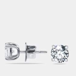 Pre Owned 2.10 cts Round Brilliant Cut 18k White Gold Lab Grown Diamond Solitaire Stud Earrings