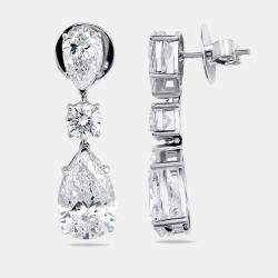 Pre Owned 10 cts Pear Round Lab Grown Diamond 18k White Gold Earrings