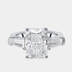 Pre Owned خاتم ألماس مشرق قطع مشع بوزن 4.8 قيراط مزروع مختبريًا من الذهب الأبيض عيار 18 بمقاس 51.