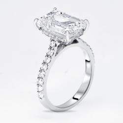 Pre Owned 5.5 cts Emerald Cut Round Lab Grown Diamond 18k White Gold Ring Size 51