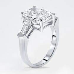 Pre Owned 4.8 cts Radiant Trapezoid Lab Grown Diamond 18k White Gold Ring Size 52