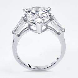 Pre Owned 8 cts Pear Trapezoid Lab Grown Diamond 18k White Gold Ring Size 52