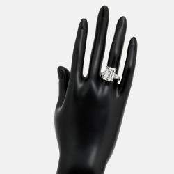 Pre Owned 10 cts Emerald Cut Trapezoid Lab Grown Diamond 18k White Gold Ring Size 52