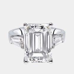 Pre Owned 10 cts Emerald Cut Trapezoid Lab Grown Diamond 18k White Gold Ring Size 52