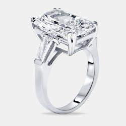 Pre Owned 7.8 cts Radiant Trapezoid Lab Grown Diamond 18k White Gold Ring Size 54
