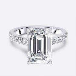 Pre Owned 5.5 cts Emerald Cut Round Lab Grown Diamond 18k White Gold Ring Size 54