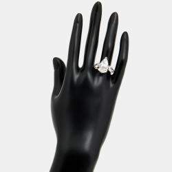 Pre Owned 9 cts Pear Lab Grown Diamond 18k White Gold Ring Size 54