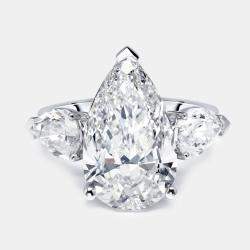 Pre Owned 9 cts Pear Lab Grown Diamond 18k White Gold Ring Size 54