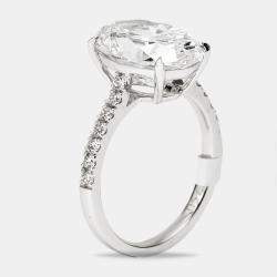 Pre Owned 5.3 cts Oval and Round Lab Grown Diamond 18k White Gold Ring Size 52