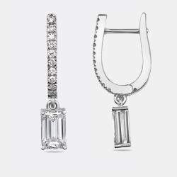 Pre Owned 2.3 cts Emerald Cut Round Lab Grown Diamonds 18k White Gold Earrings