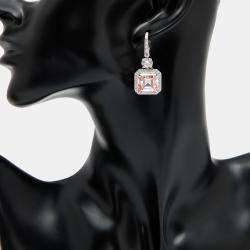 Pre Owned 23.4 cts Pink Asscher Cut Round Lab Grown Diamonds 18k White Gold Earrings