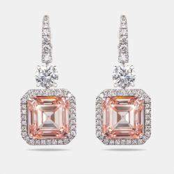 Pre Owned 23.4 cts Pink Asscher Cut Round Lab Grown Diamonds 18k White Gold Earrings