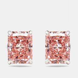 Pre Owned 6 cts Pink Radiant Lab Grown Diamonds 18k White Gold Earrings