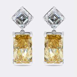 Pre Owned 28.2 cts Fancy Yellow Radiant Asscher Lab Grown Diamonds 18k White Gold Earrings