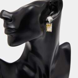Pre Owned 28.2 cts Fancy Yellow Radiant Asscher Lab Grown Diamonds 18k White Gold Earrings