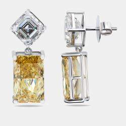Pre Owned 28.2 cts Fancy Yellow Radiant Asscher Lab Grown Diamonds 18k White Gold Earrings