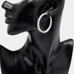 Pre Owned 8.00 cts Oval Lab Grown Diamonds 18k White Gold Hoop Earrings