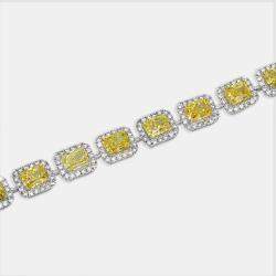 Pre Owned 18.4 cts Intense Yellow Radiant Round Lab Grown Diamonds 18k White Gold Bracelet