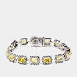 Pre Owned 18.4 cts Intense Yellow Radiant Round Lab Grown Diamonds 18k White Gold Bracelet