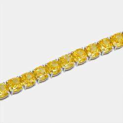 Pre Owned 27 cts Intense Yellow Cushion Lab Grown Diamonds 18k White Gold Bracelet