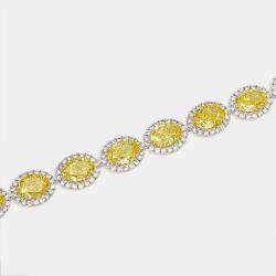 Pre Owned 21.00 cts Intense Yellow Oval Round Lab Grown Diamonds 18k White Gold Bracelet