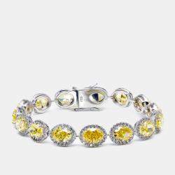 Pre Owned 21.00 cts Intense Yellow Oval Round Lab Grown Diamonds 18k White Gold Bracelet