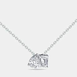 Pre Owned 0.90 cts Pear Emerald Cut Lab Grown Diamonds 18k White Gold Necklace