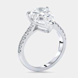 Pre Owned 4 cts Pear, Round Lab Grown Diamonds 18k White Gold Ring Size 50