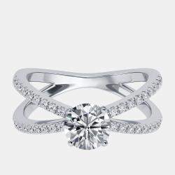 Pre Owned 1.4 cts Round Lab Grown Diamonds 18k White Gold Ring Size 50