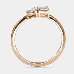 Pre Owned خاتم ألماس صناعي على شكل كمثري وزن 0.89 قيراط مع زمرد من الذهب الوردي عيار 18 بمقاس 50.