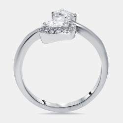 Pre Owned 1 cts Heart, Emerald Cut, Round Lab Grown Diamonds 18k White Gold Ring Size 50